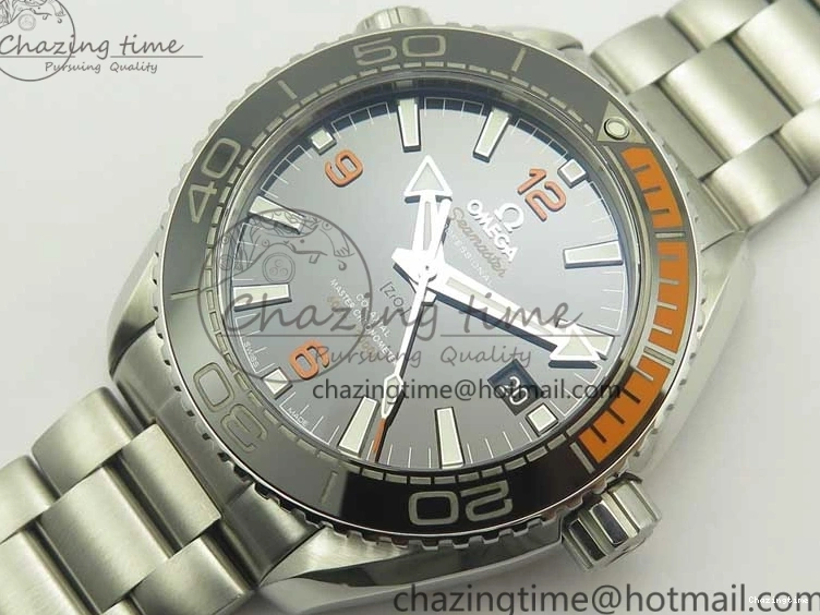 0420 Planet Ocean 43.5mm SS VSF 1:1 Best Edition Black Orange Bezel Black Dial on SS Bracelet A8900 Super Clone Breathable 8003